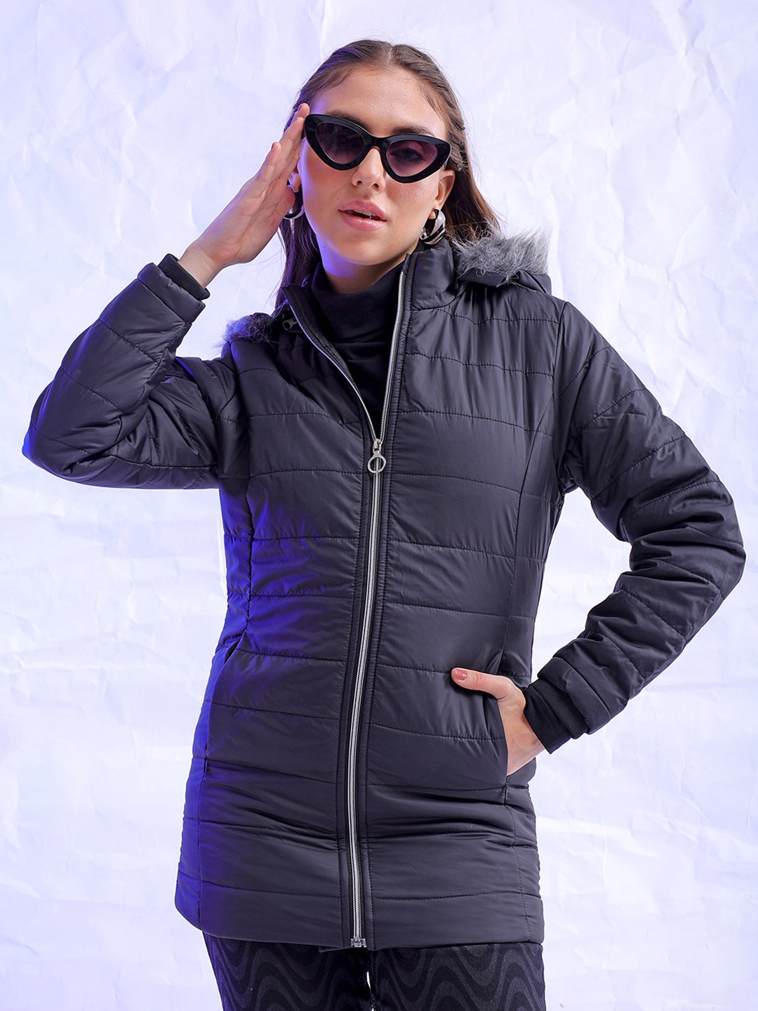 

Freehand by The Indian Garage Co Women Black Longline Outdoor Parka Jacket