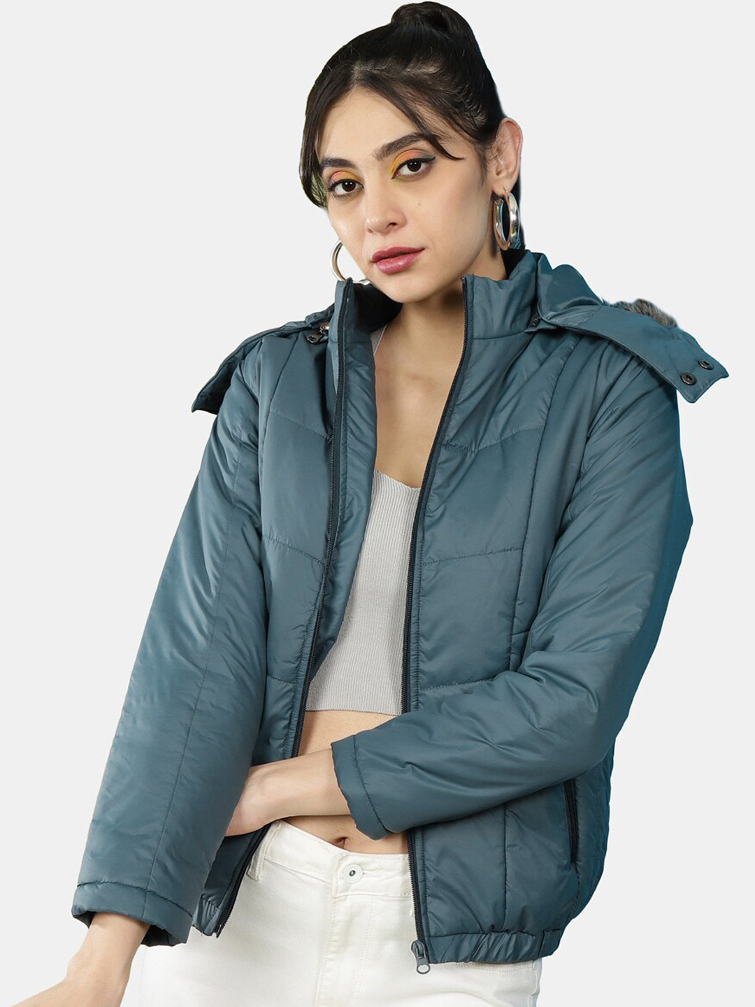 

Freehand by The Indian Garage Co Women Blue Outdoor Bomber Jacket