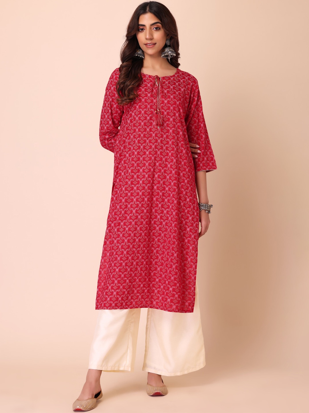 

INDYA Women Floral Printed Kurta, Red
