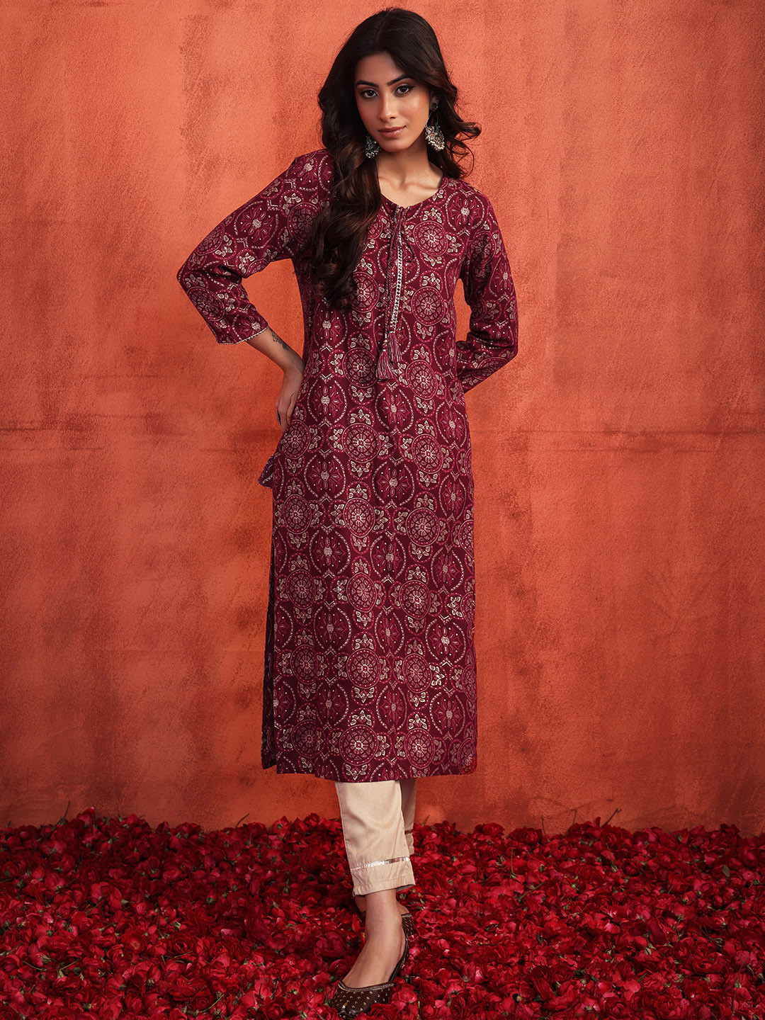 

INDYA Women Ethnic Motifs Printed Kurta, Magenta