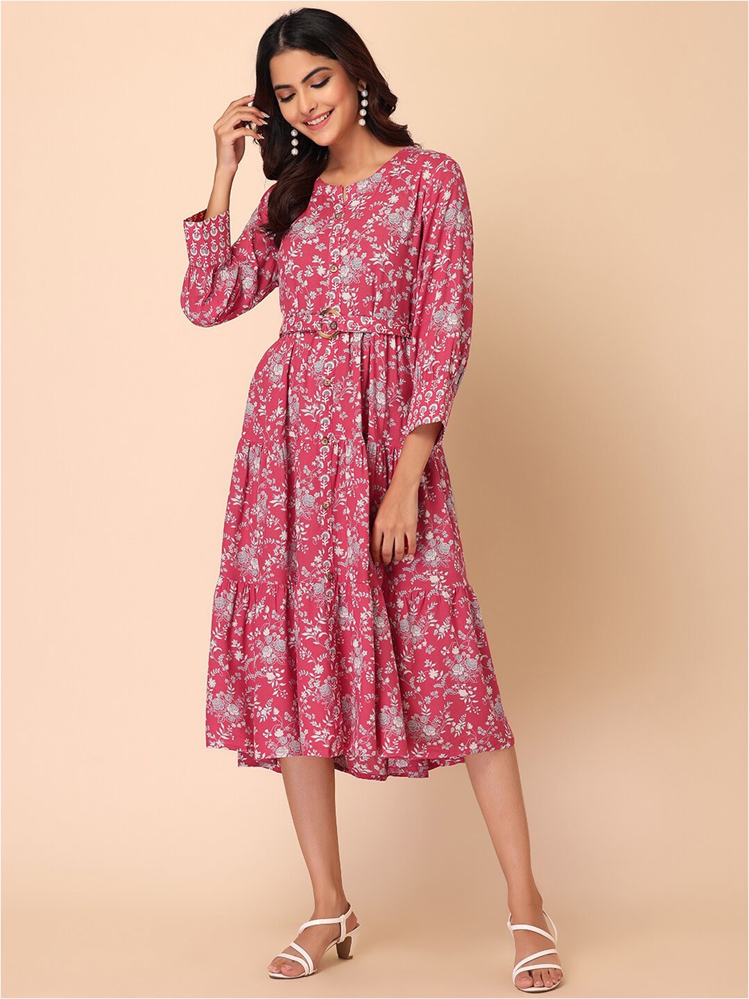 

INDYA Pink Floral Ethnic Dress