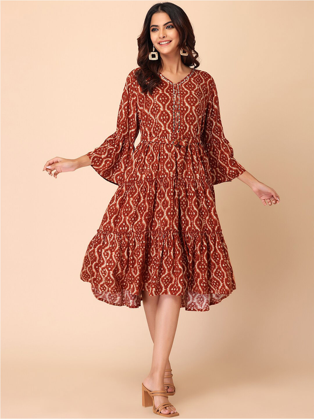 

INDYA Maroon Ethnic A-Line Dress