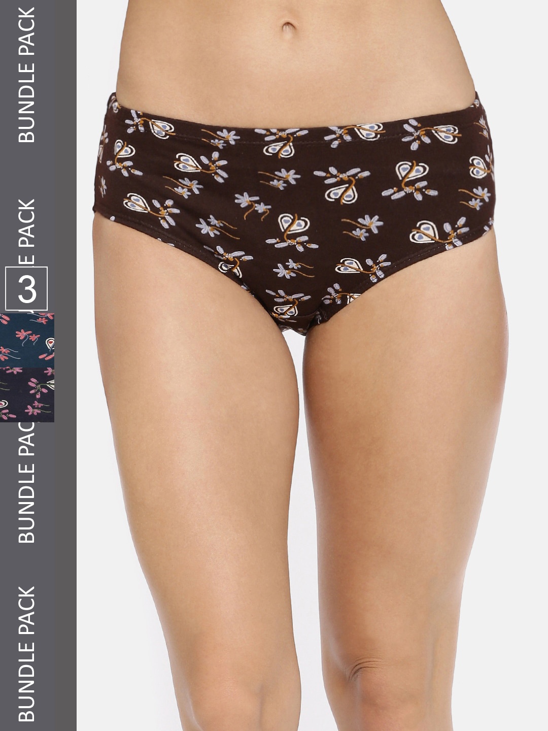 

RedRose Women Pack Of 3 Printed Hipster Briefs, Brown