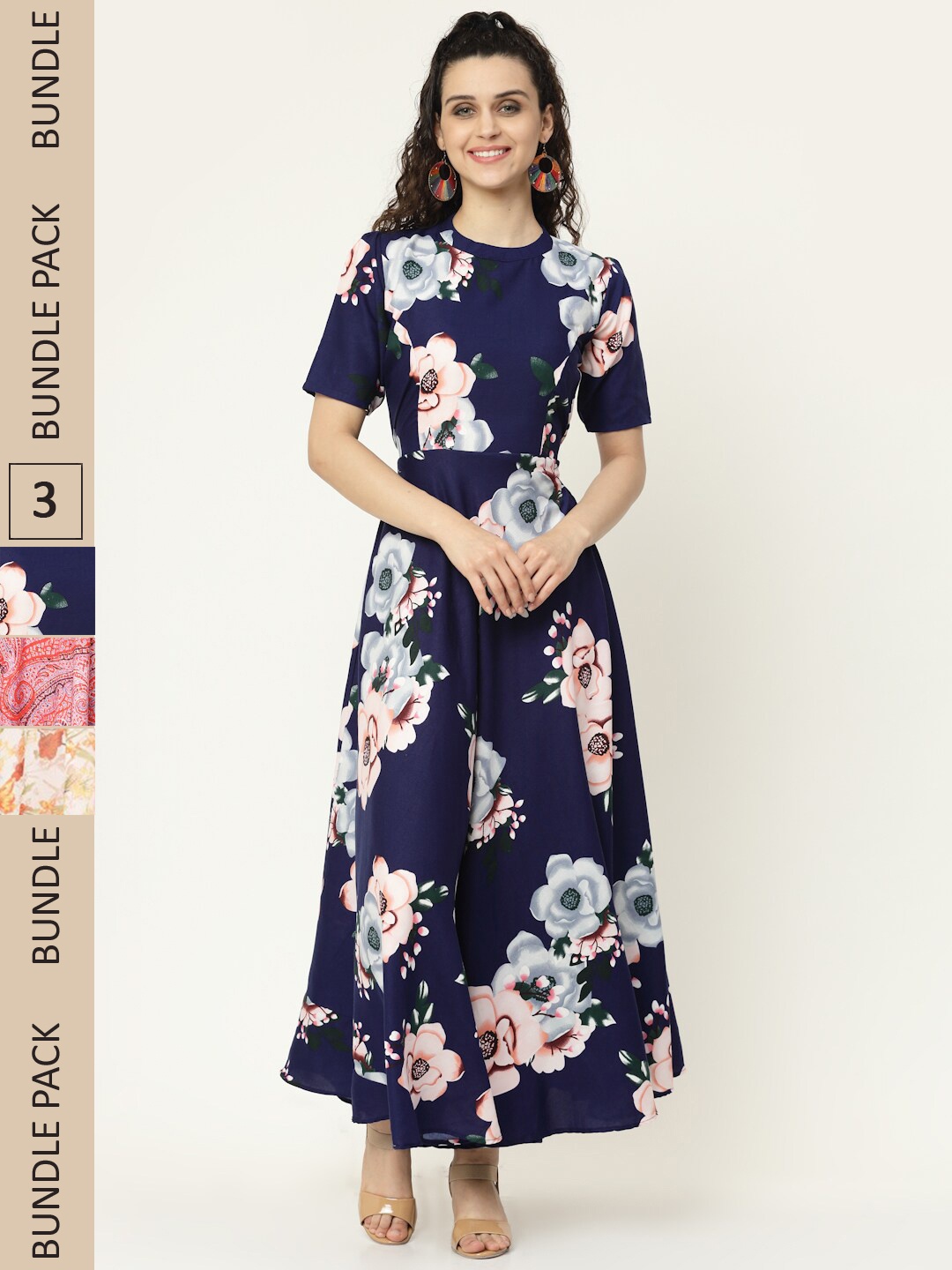 

MISS AYSE Blue & Pink Floral Crepe Ethnic Maxi Dress