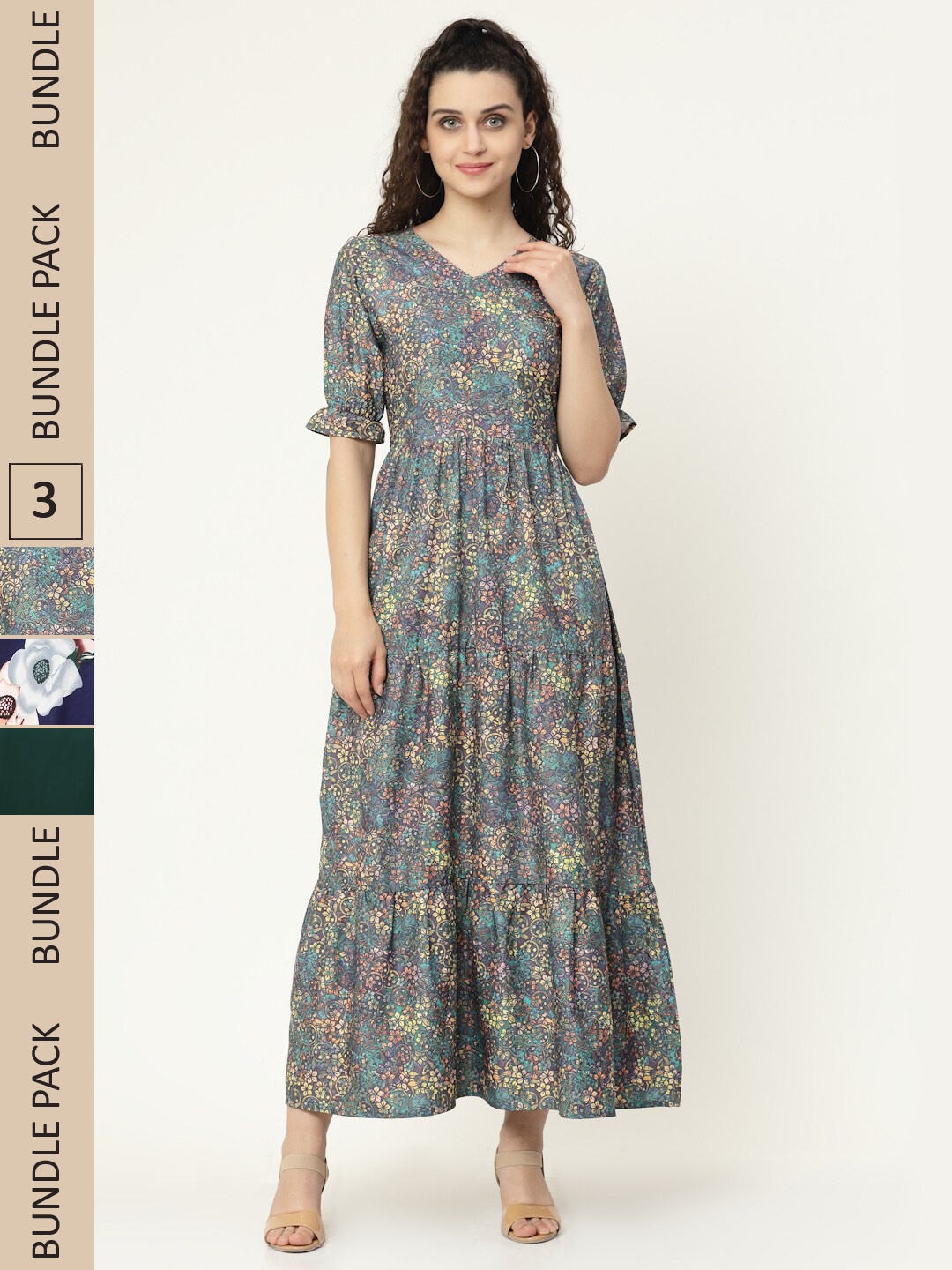 

MISS AYSE Blue & Green Floral Crepe Maxi Dress