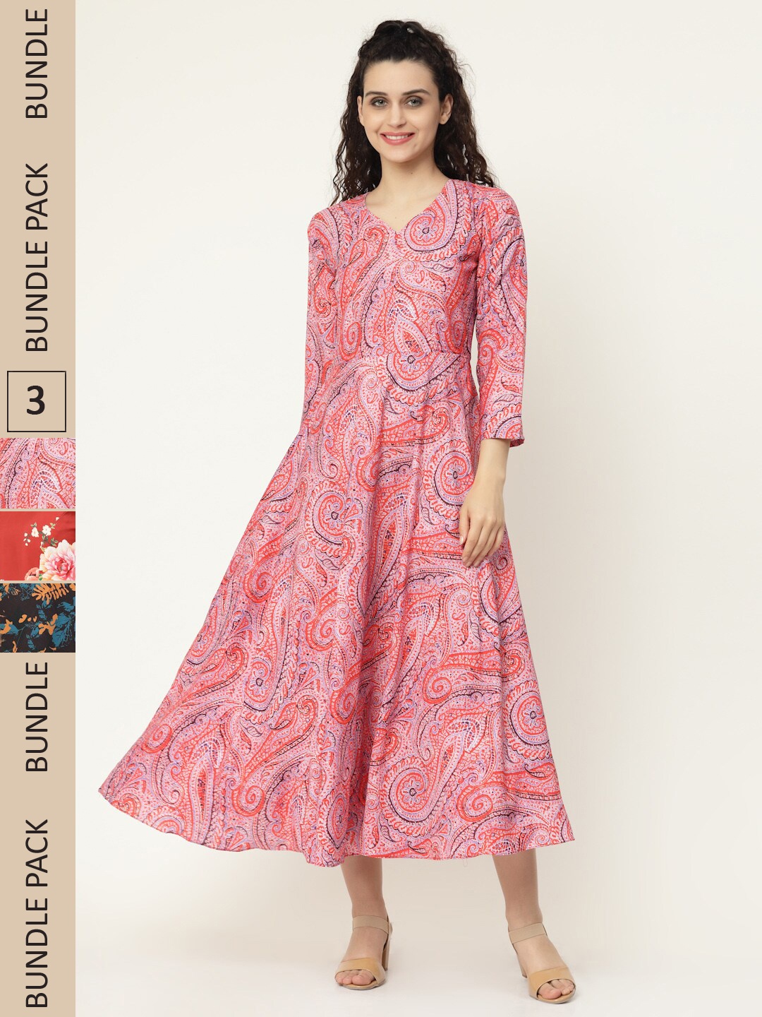 

MISS AYSE Pink & Red Ethnic Motifs Crepe Ethnic Maxi Dress