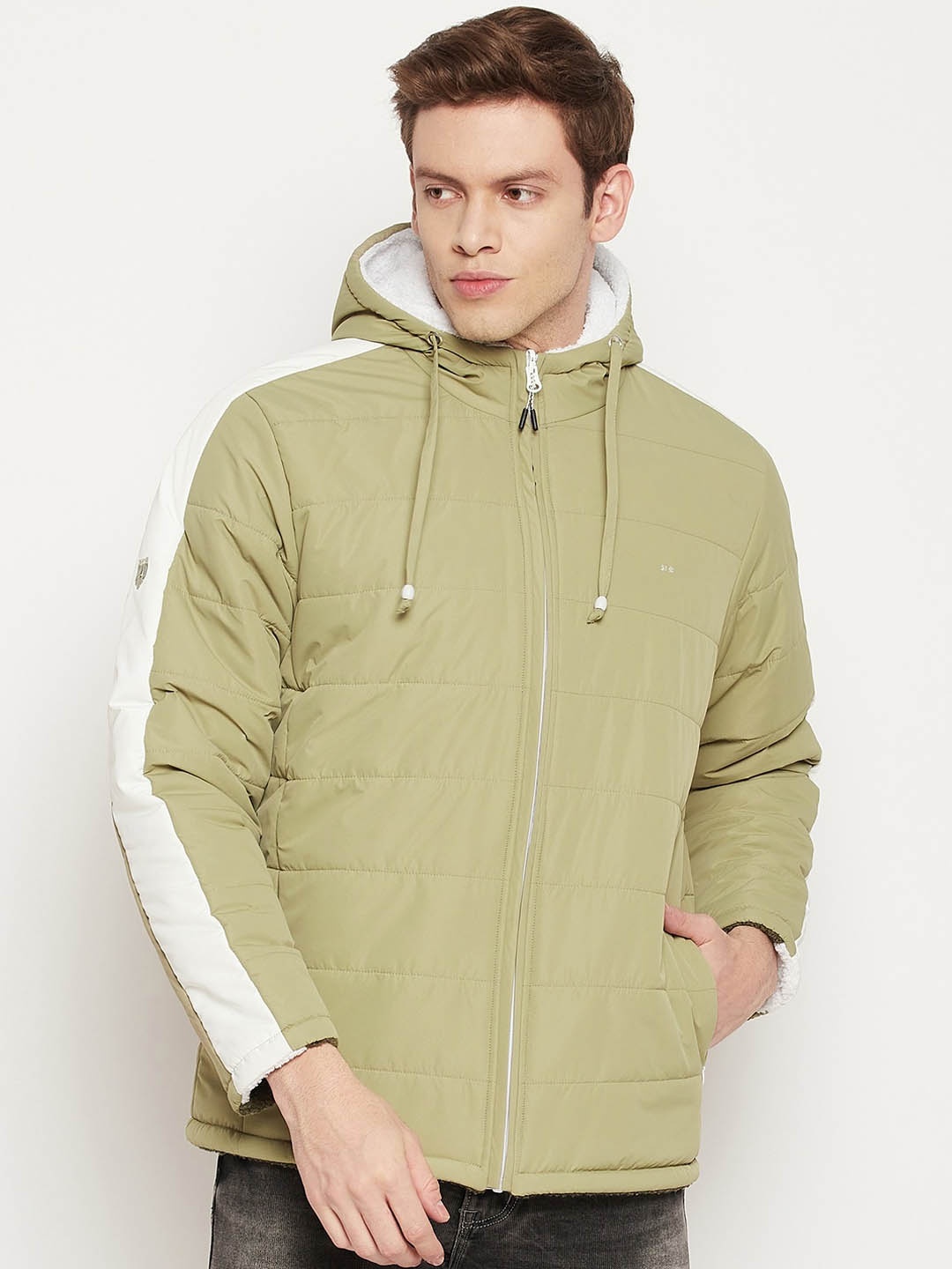 

Okane Men Olive Green White Reversible Puffer Jacket