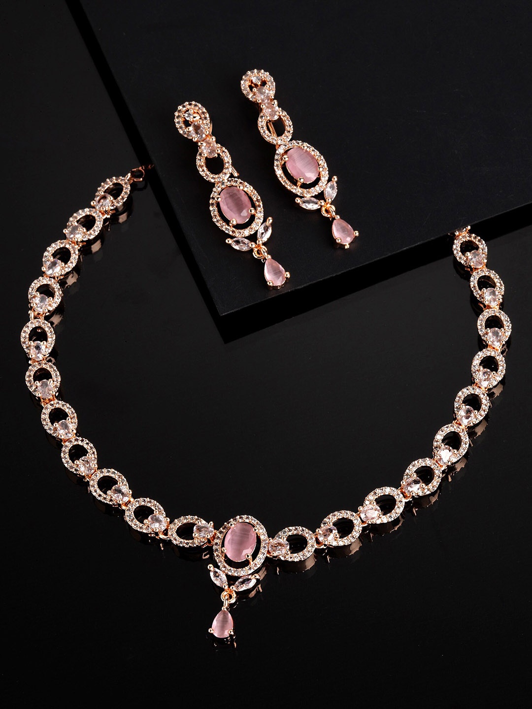 

KARATCART CZ Stone-Studded Jewellery Set, Rose gold