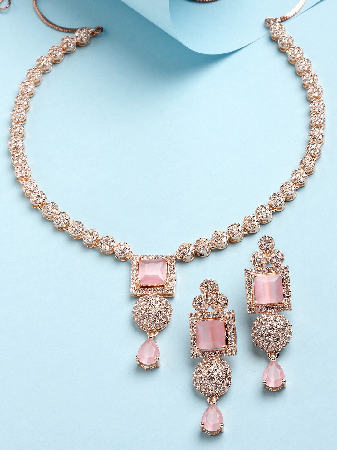 

KARATCART CZ-Studded Jewellery Set, Rose gold