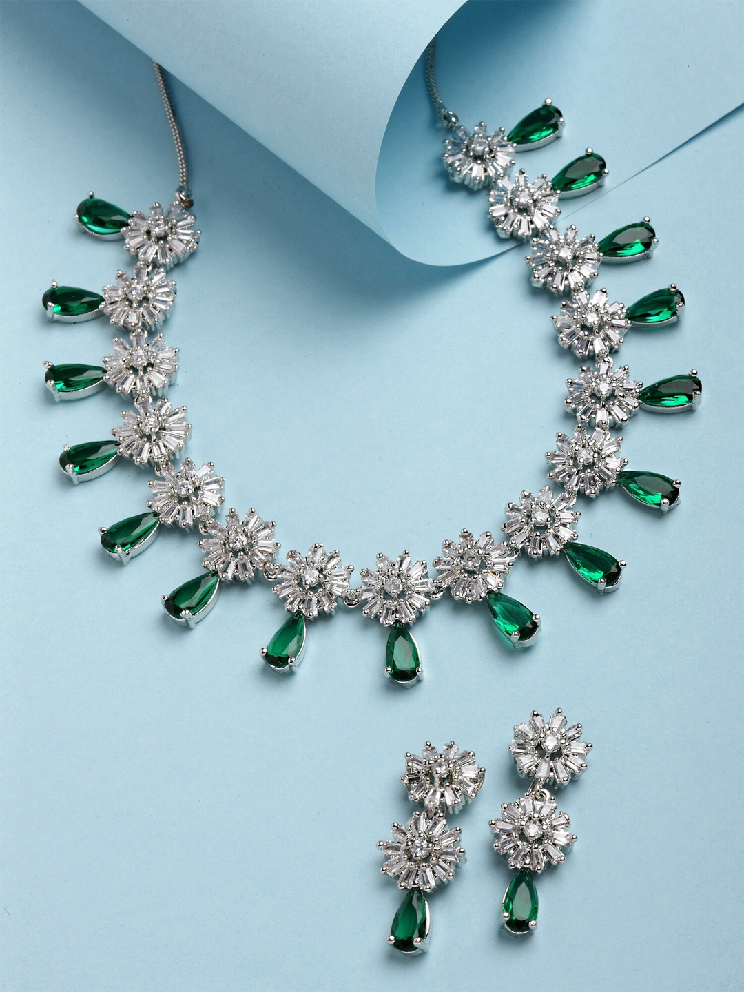 

KARATCART Cubic Zirconia Studded Jewellery Set, Silver