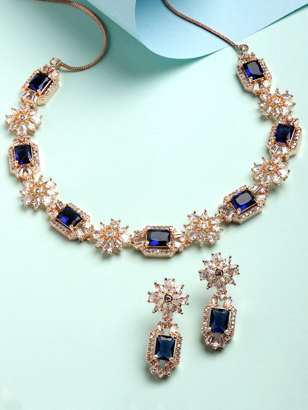 

KARATCART Rose Gold Plated Cubic Zirconia Studded Jewellery Set