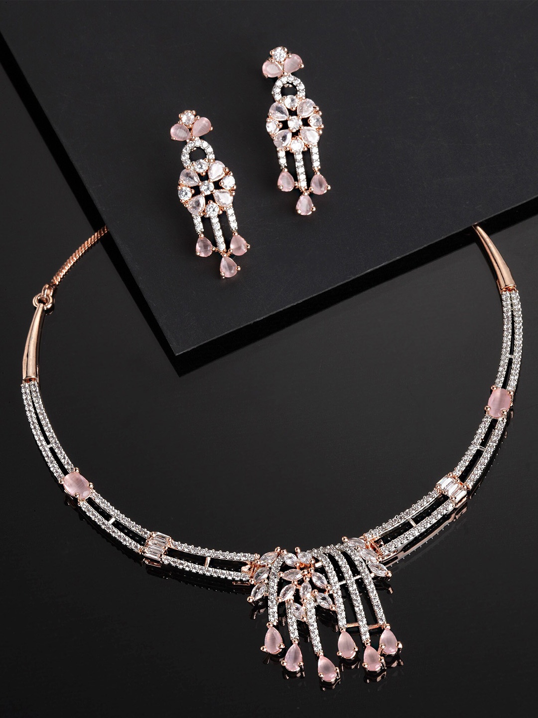 

KARATCART CZ Stone-Studded Jewellery Set, Rose gold