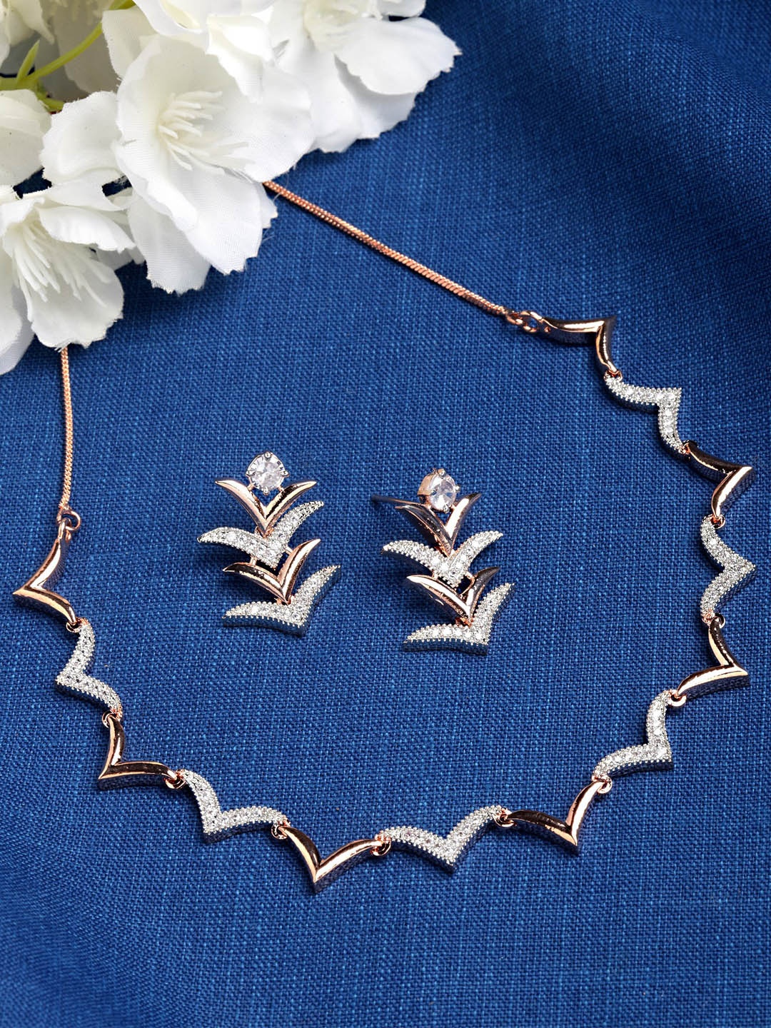 

KARATCART Cz Stone-Studded Jewellery Set, Rose gold