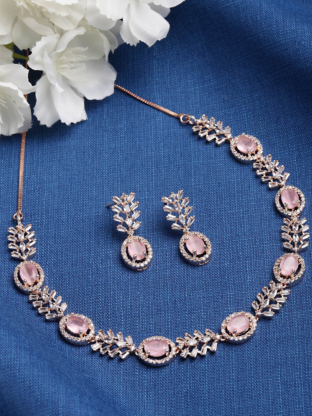 

KARATCART Rose Gold Plated Cubic Zirconia Stone-Studded Jewellery Set