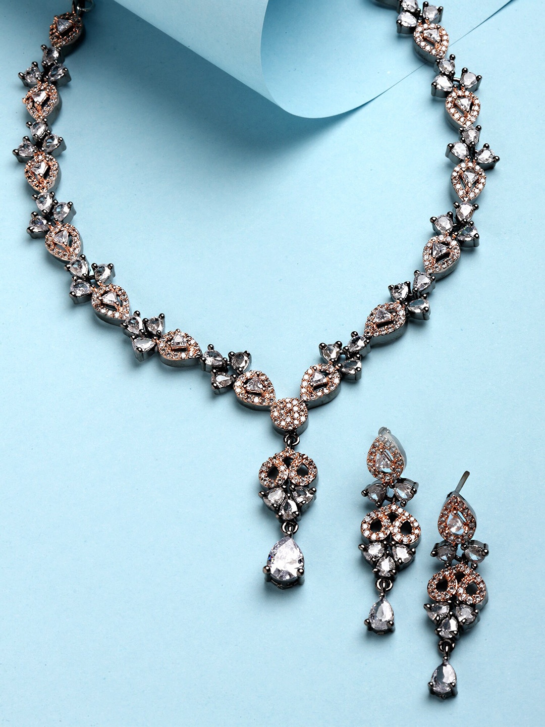 

KARATCART CZ-Studded Jewellery Set, Rose gold