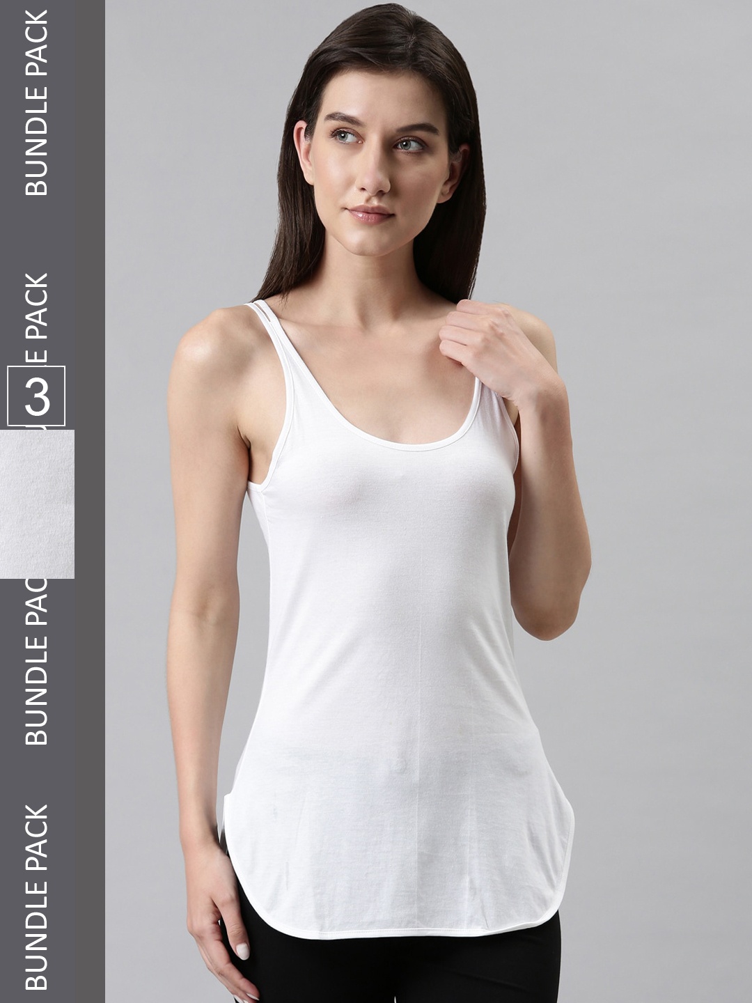 

DIXCY SCOTT Slimz Pack Of 3 Women Solid Scoop Neck Cotton Rib Camisoles, White