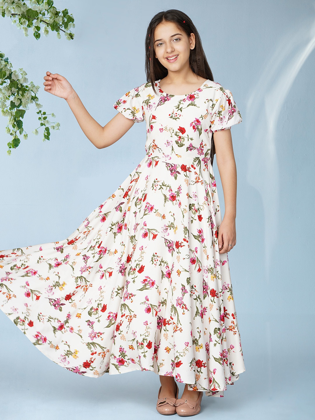 White World White Floral Printed Maxi Dress