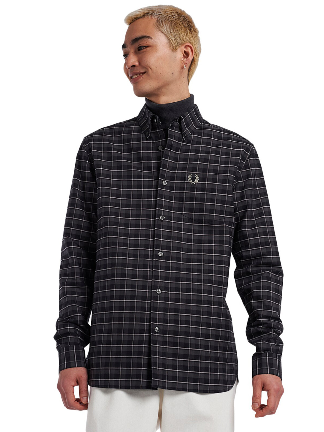 

Fred Perry Men Checked Cotton Casual Shirt, Grey