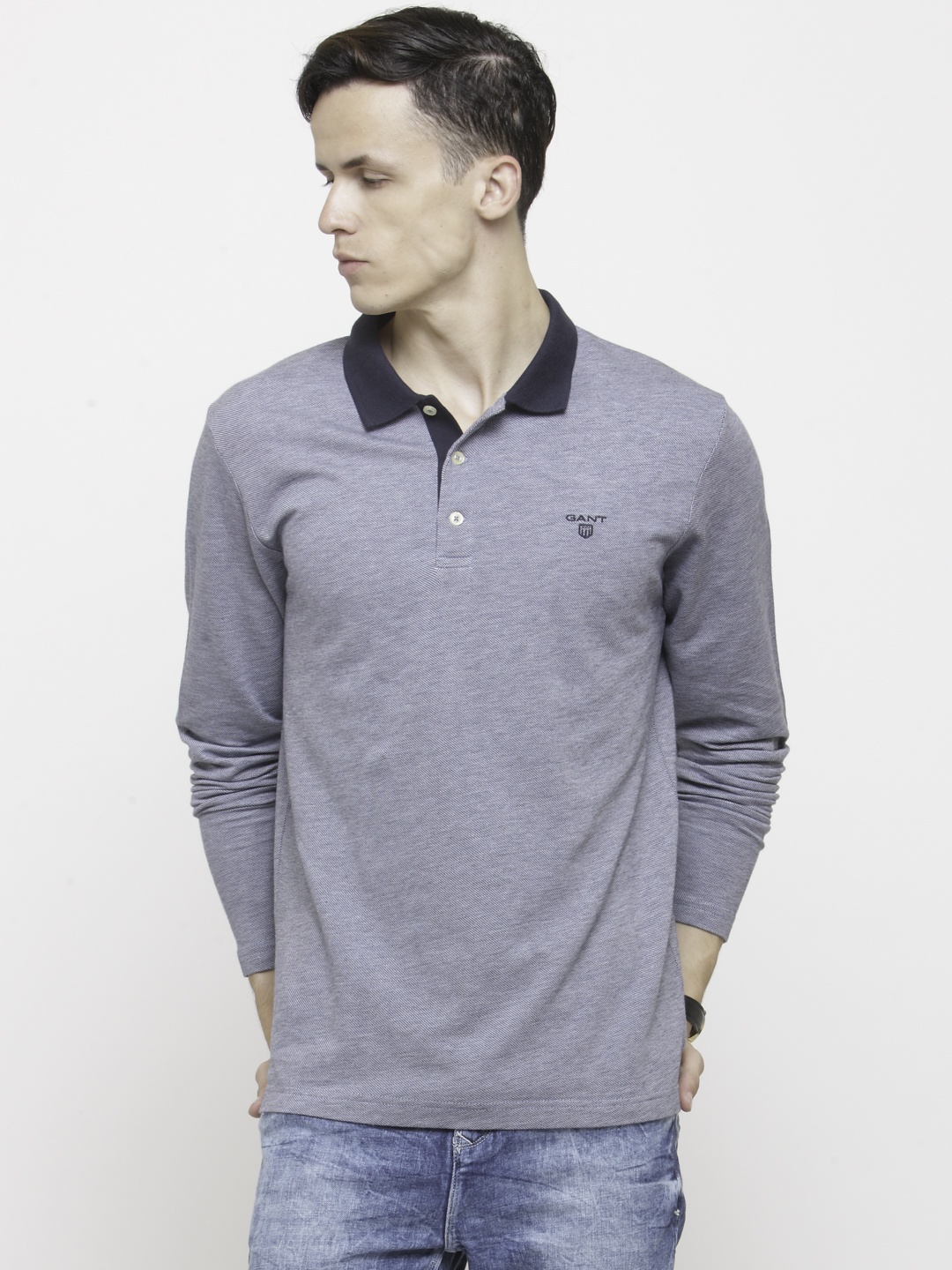 

GANT Men Blue Solid Polo Collar T-shirt