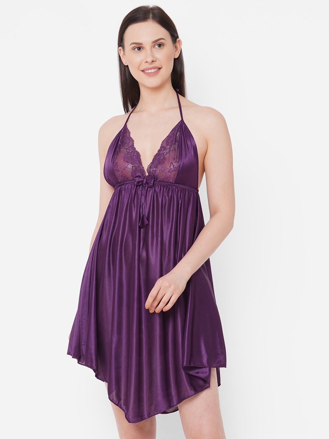 

FashionRack Satin Halter Neck Baby Doll, Purple