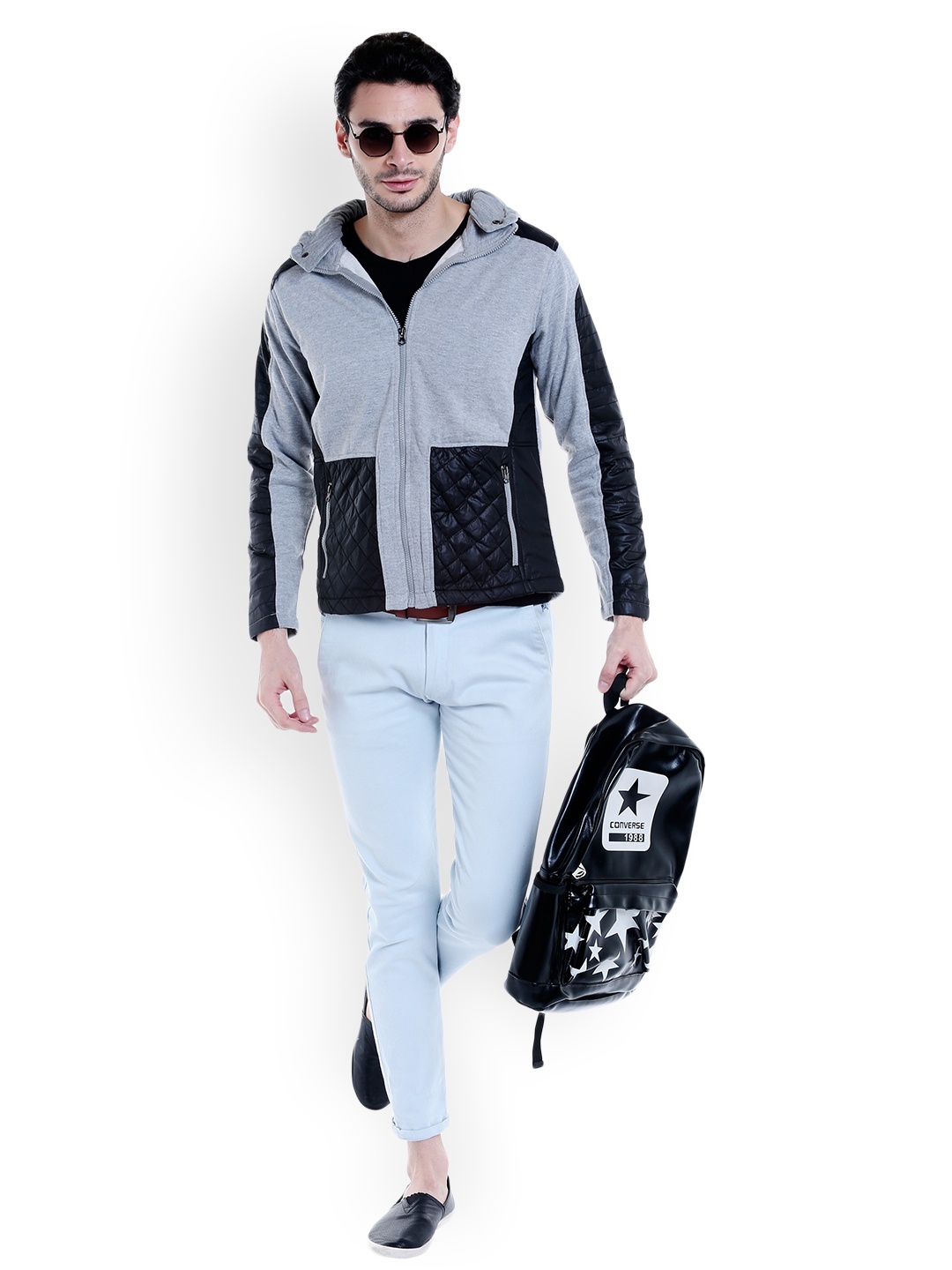 

Campus Sutra Men Grey Colourblocked Hooded Quilted Jacket, Grey melange