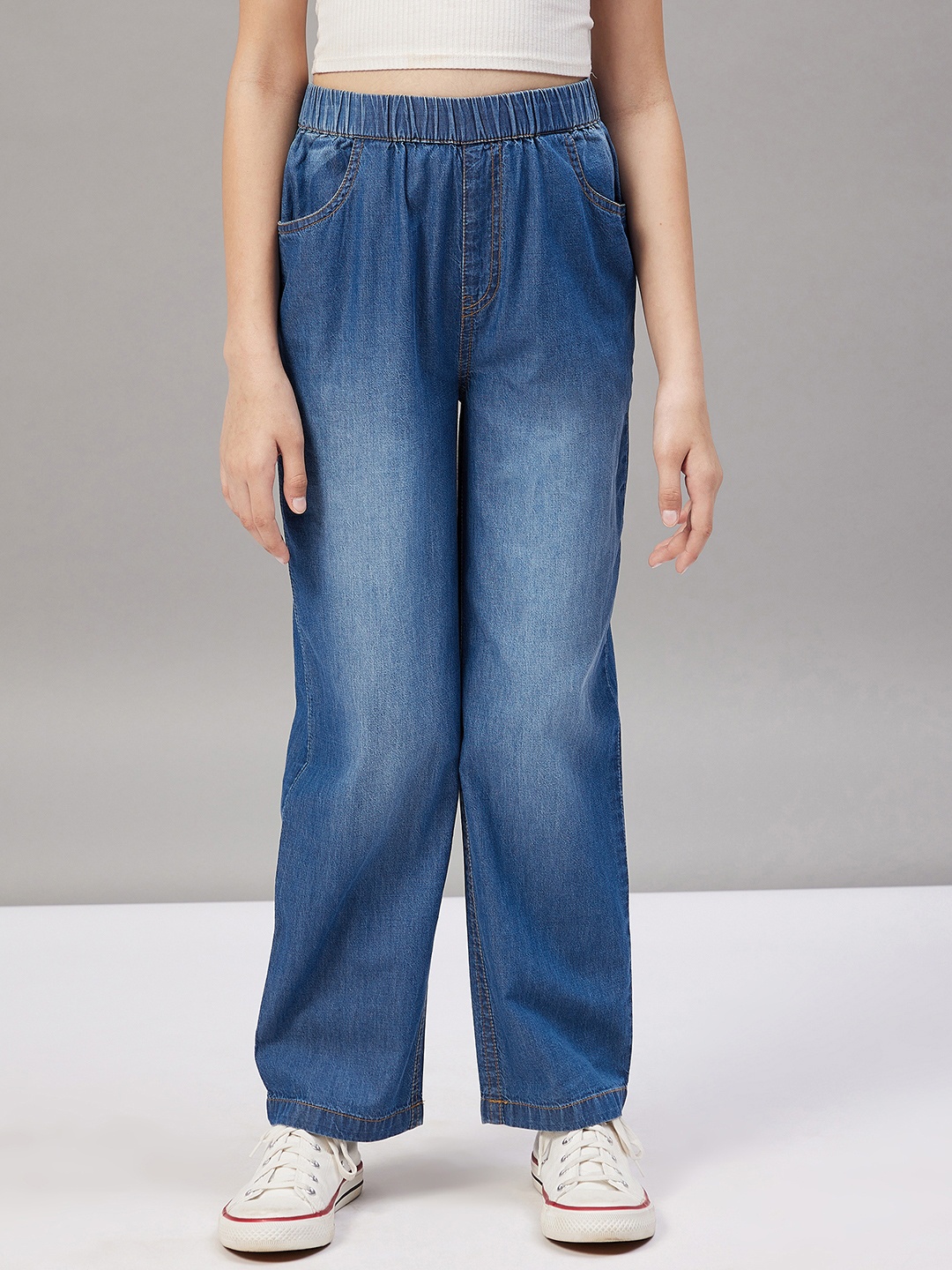

Stylo Bug Girls Straight Fit Pleated Cotton Trousers, Blue