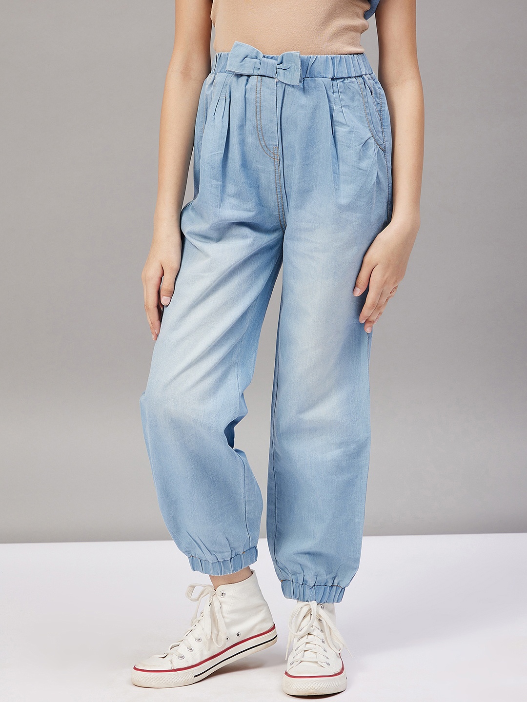 

Stylo Bug Girls Pleated Cotton Joggers, Blue