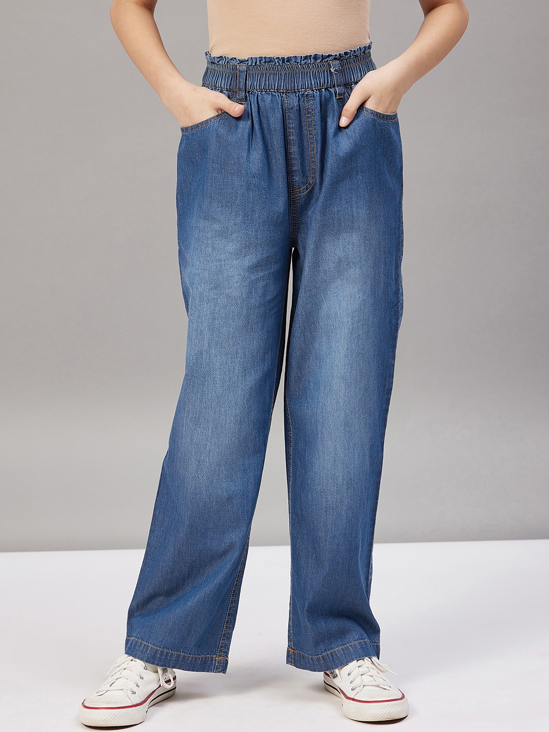 

Stylo Bug Girls Straight Fit Pleated Cotton Trousers, Blue