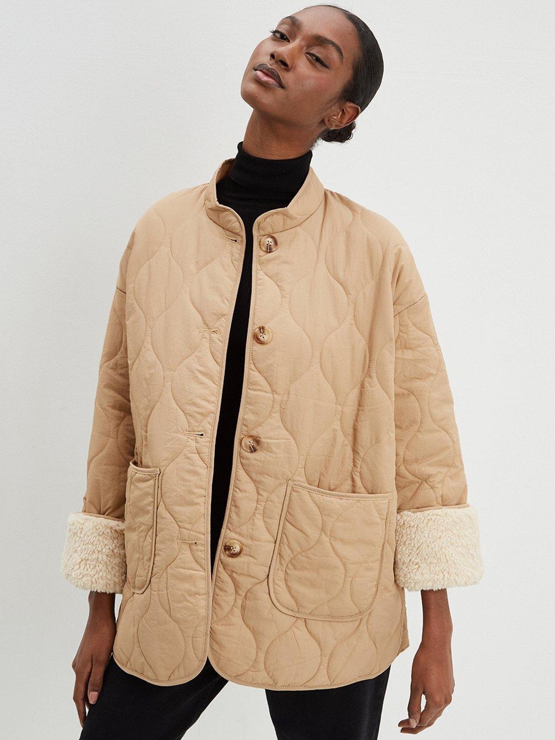 

DOROTHY PERKINS Women Beige Longline Quilted Jacket