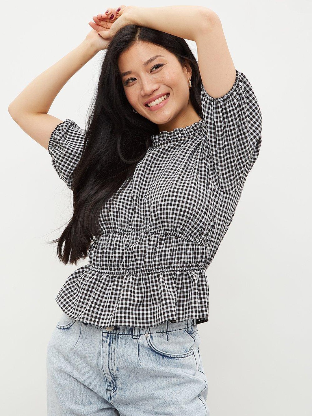 

DOROTHY PERKINS Checked A-Line Top, Black
