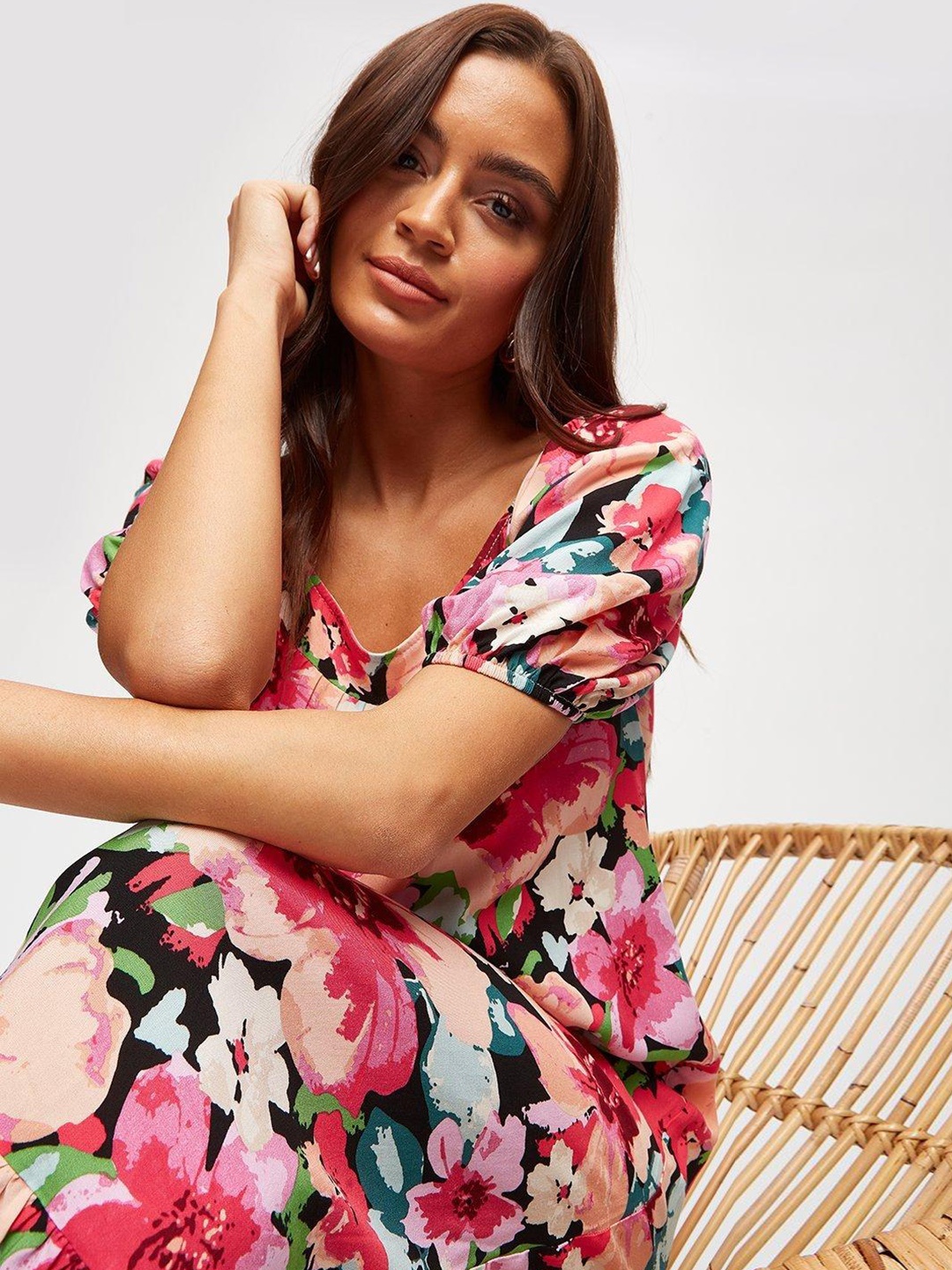 

DOROTHY PERKINS Floral Print Puff Sleeves Maxi Dress, Pink