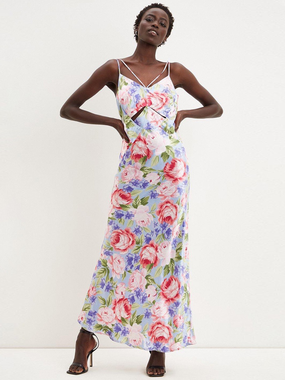 

DOROTHY PERKINS Floral Print Satin Cut-Out Maxi Dress, Pink