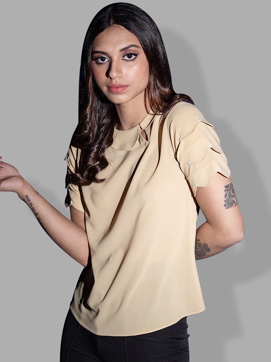 

MODWEE Beige Georgette Top
