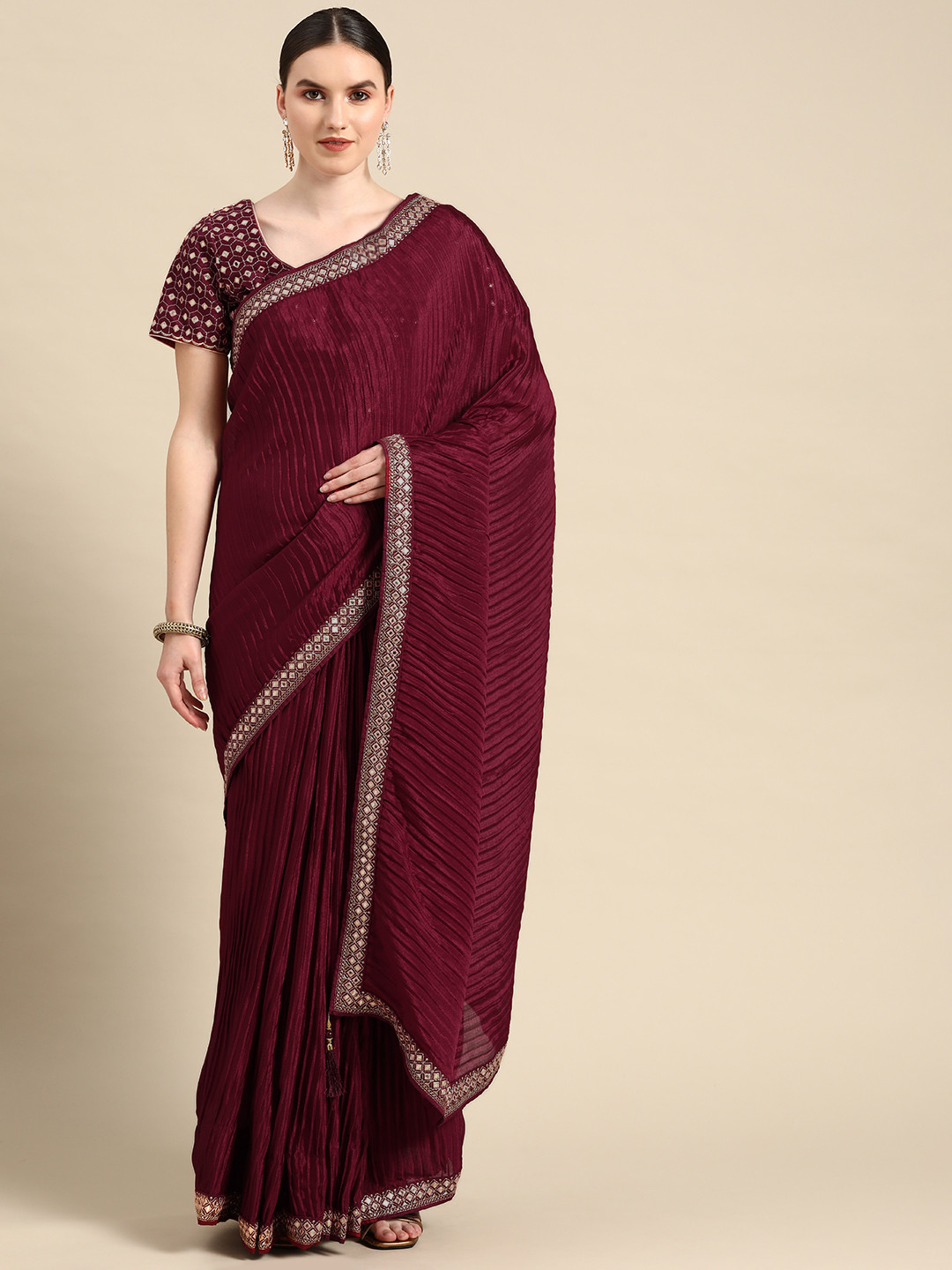 

Readiprint Fashions Zari Silk Cotton Saree, Burgundy