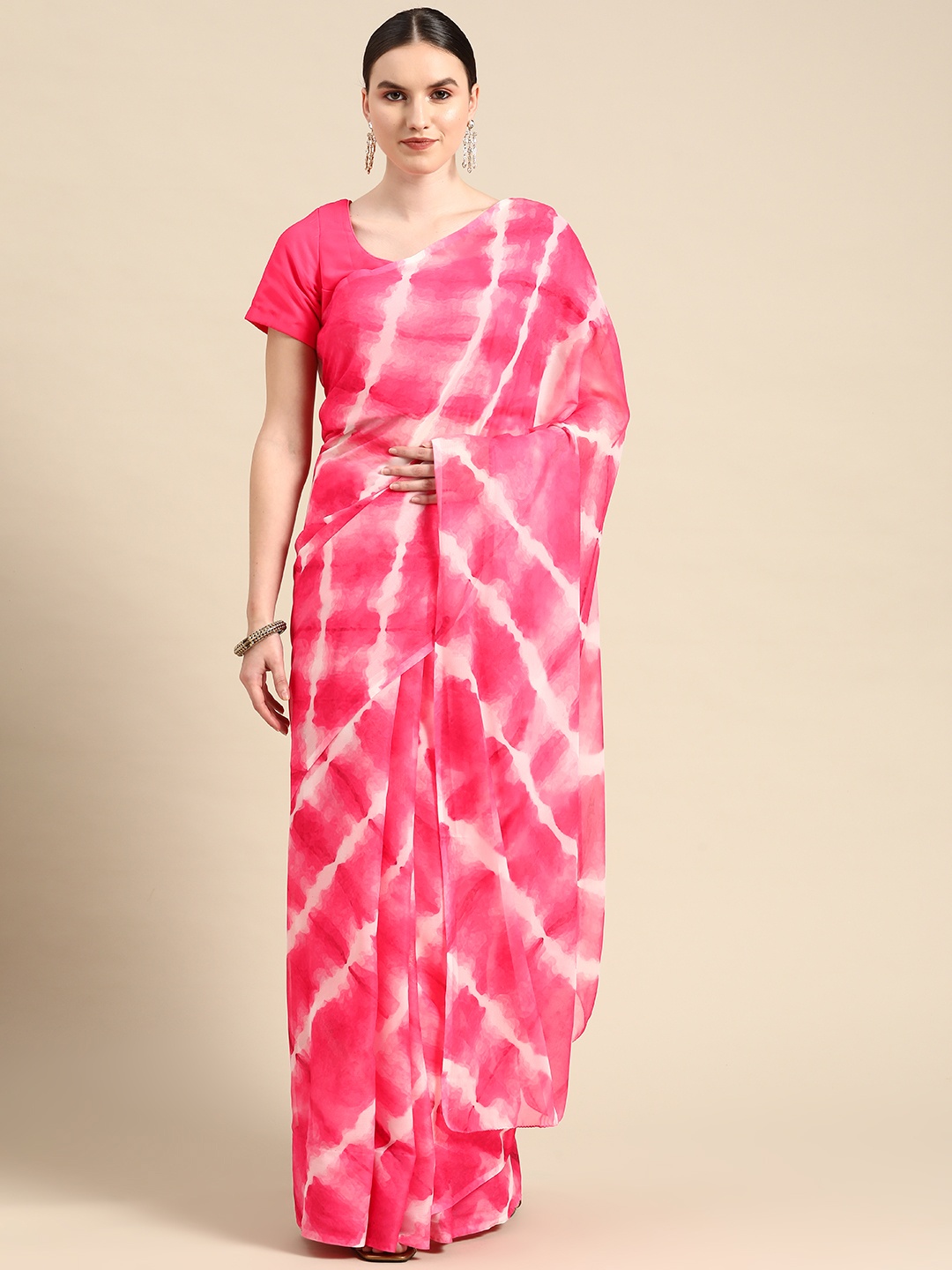 

Readiprint Fashions Tie & Dye Chiffon Saree, Pink