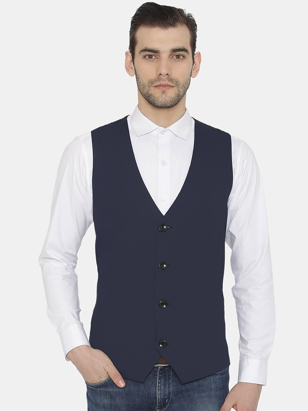 

Raas Men Pure Cotton Waistcoat, Navy blue
