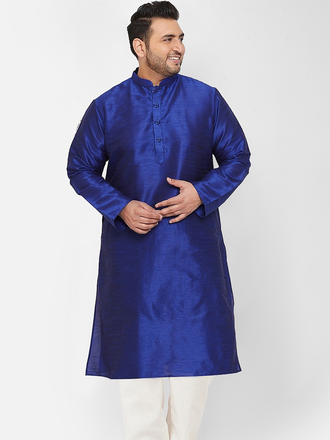 

SG LEMAN Plus Men Thread Work Raw Silk Kurta, Blue