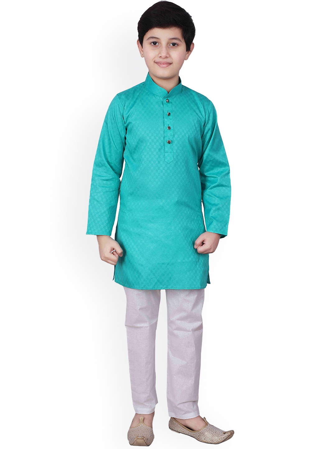 

Pro-Ethic STYLE DEVELOPER Boys Woven Design Pure Cotton Kurta with Pyjamas, Turquoise blue