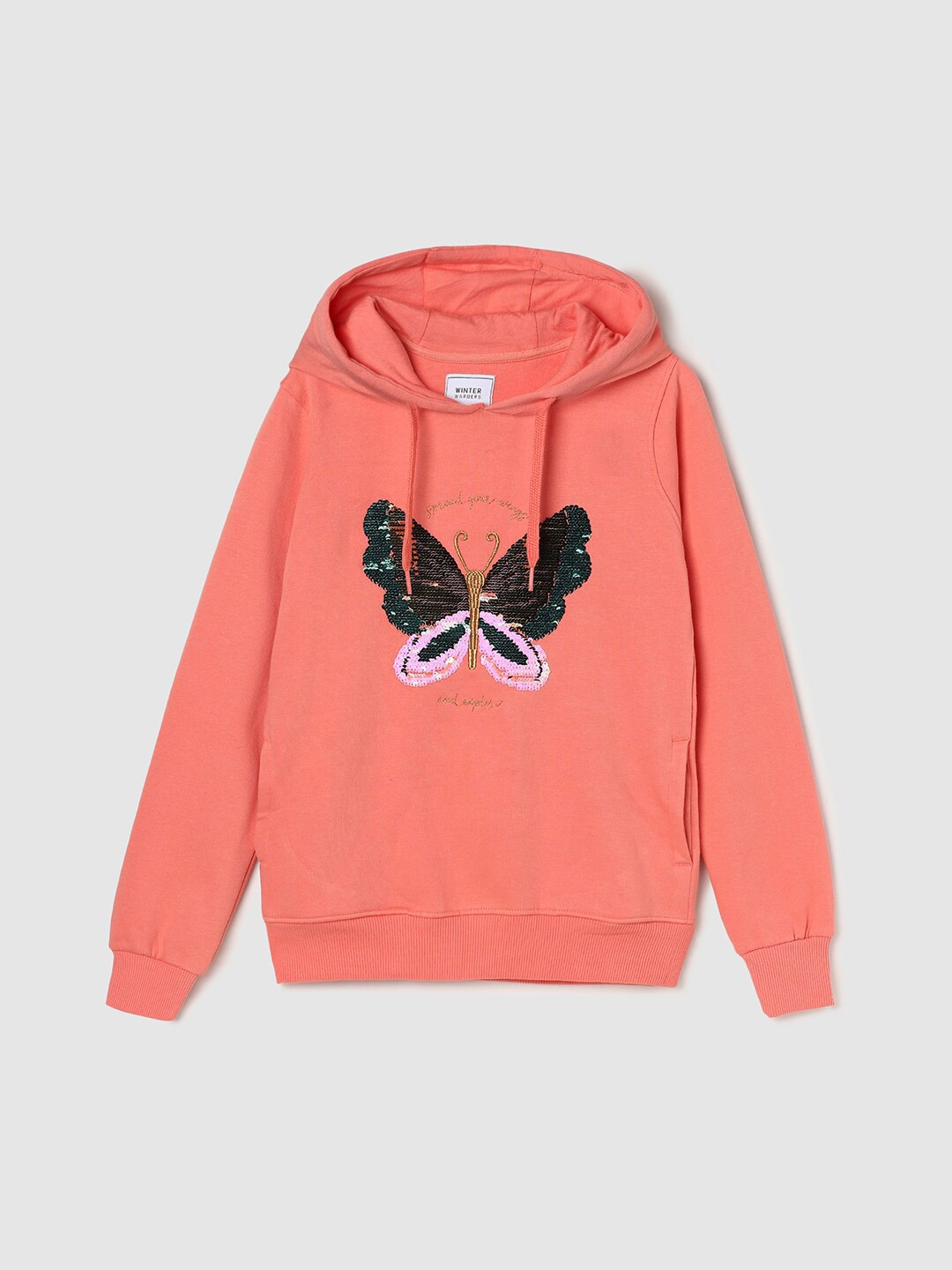 

max Girls Orange Printed Hooded Sweatshirt