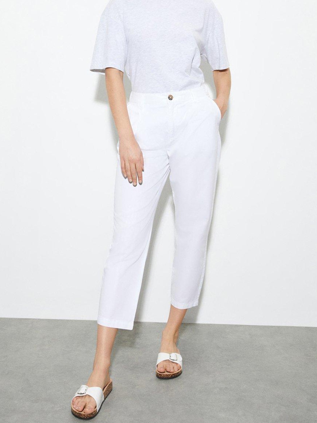 

DOROTHY PERKINS Women Pure Cotton Cropped Smart Casual Trousers, White