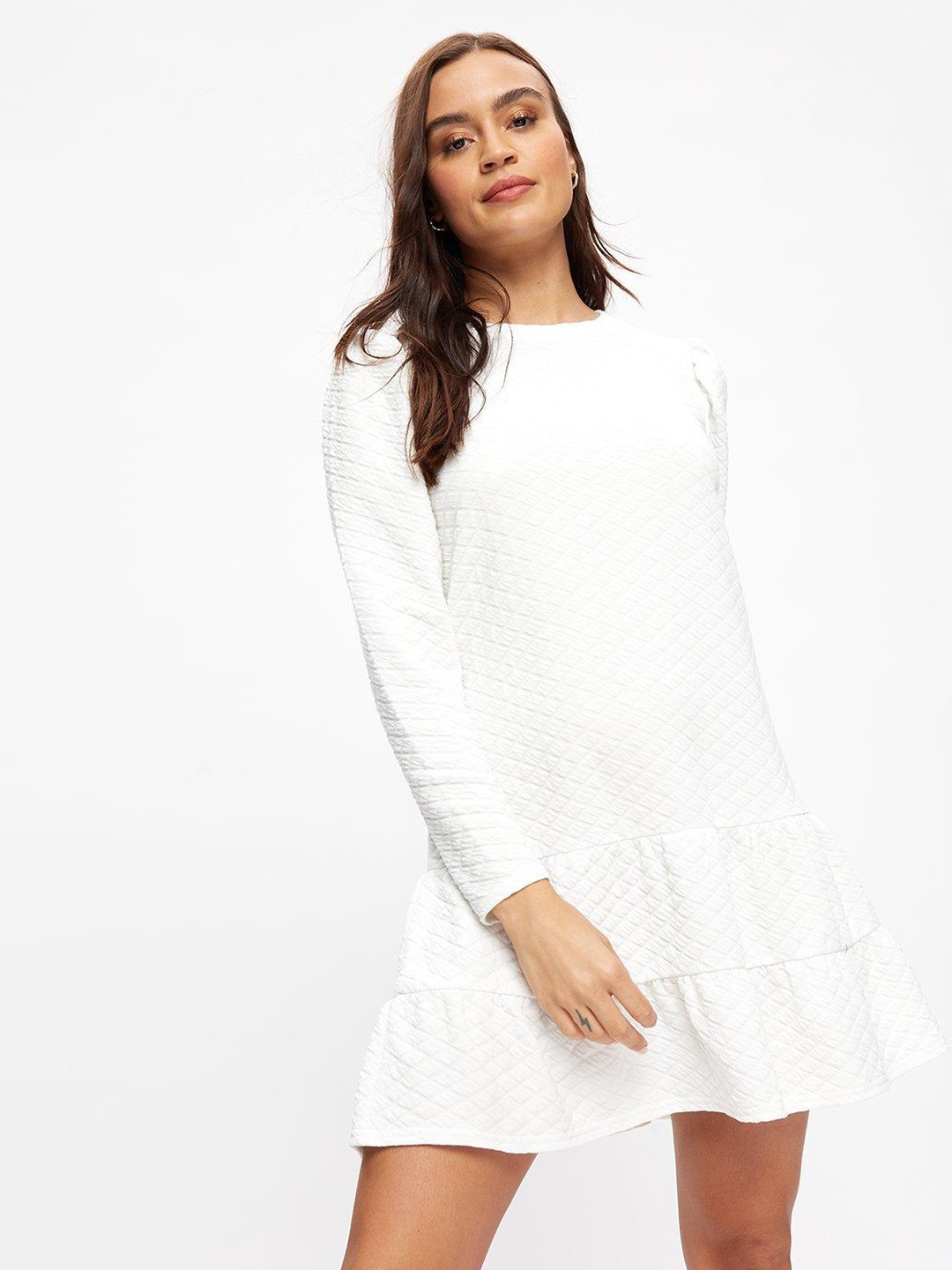 

DOROTHY PERKINS Tiered Quilted A-Line Dress, White