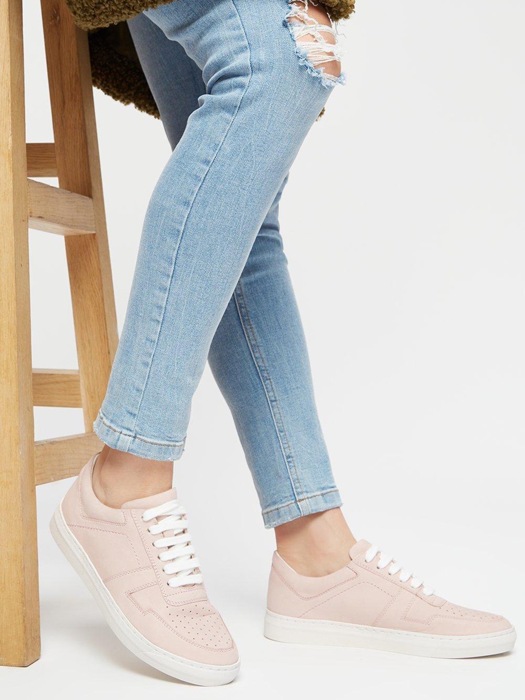 

DOROTHY PERKINS Women Leather Sneakers with Perforated Detail, Pink