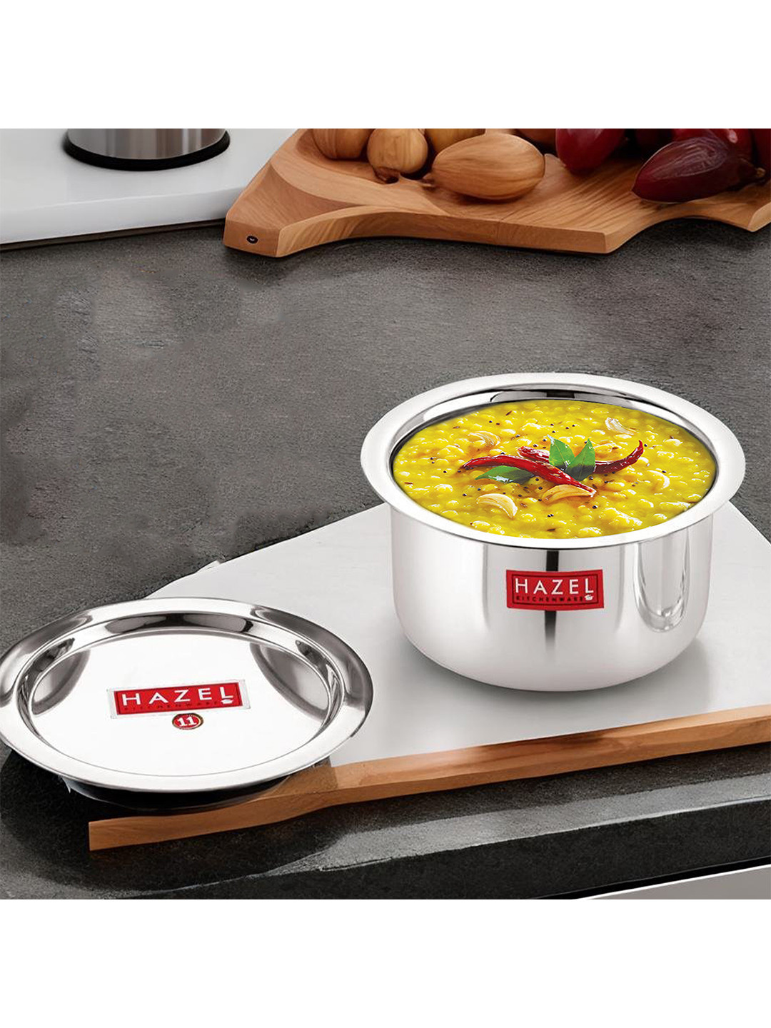 

HAZEL Alfa Silver-Toned Stainless Steel Tope Patila With Lid 1.4Ltrs