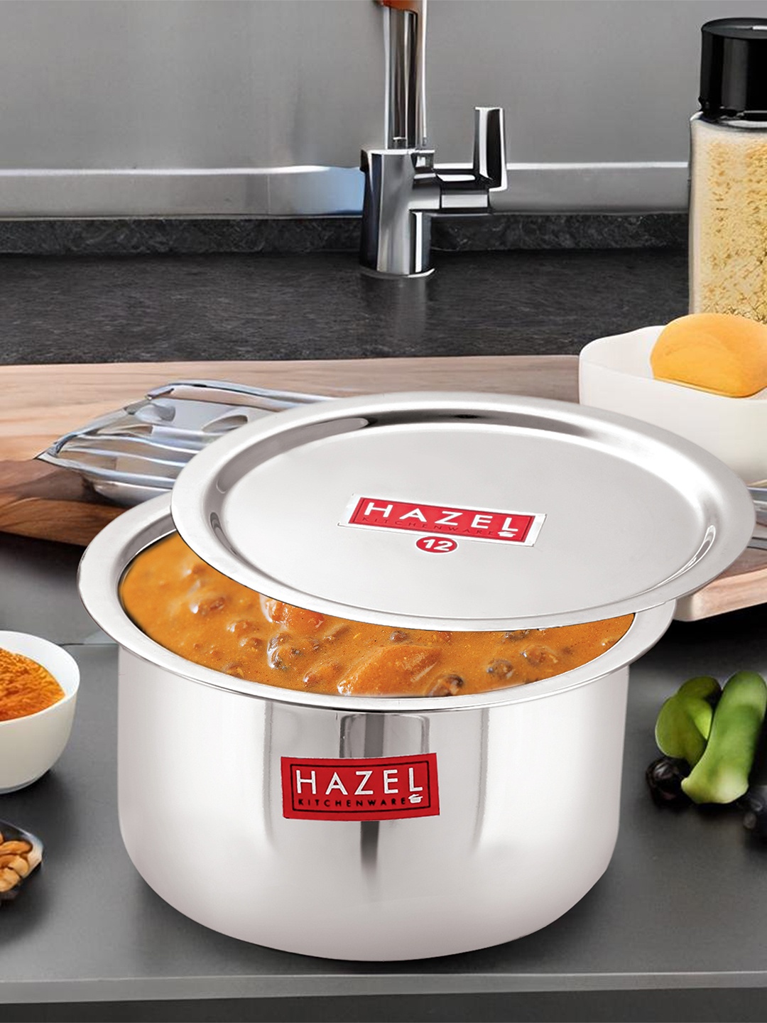 

HAZEL Alfa Silver-Toned Stainless Steel Tope Patila With Lid 1.8Ltrs