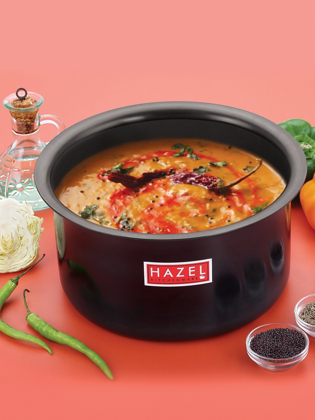 

HAZEL Hard Anodised Set Of 5 Black Aluminium Boiling Topes Patila With Lids