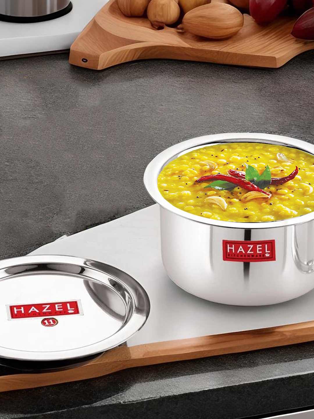 

HAZEL Alfa Silver-Toned Stainless Steel Tope Patila With Lid 1.5Ltrs