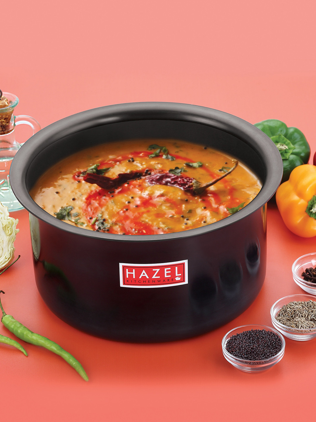 

HAZEL Hard Anodised Black Set Of 7 Aluminium Boiling Tope Patila With Steel Lids