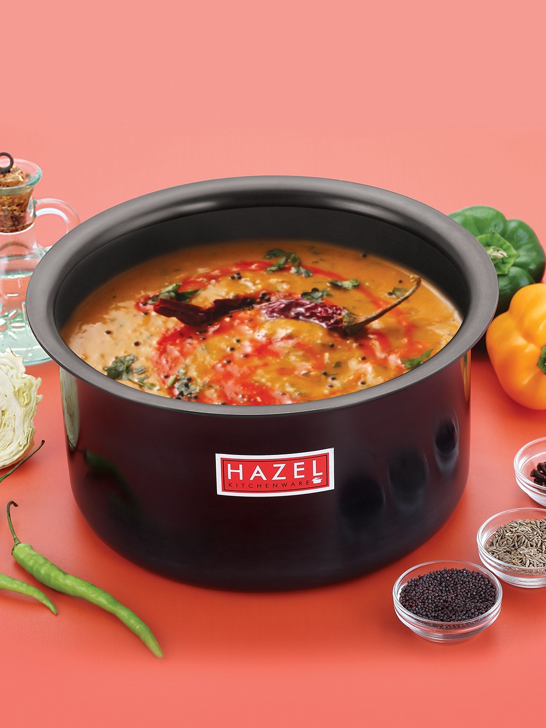 

HAZEL Hard Anodised Set Of 3 Black Aluminium Tope Patila With Lids
