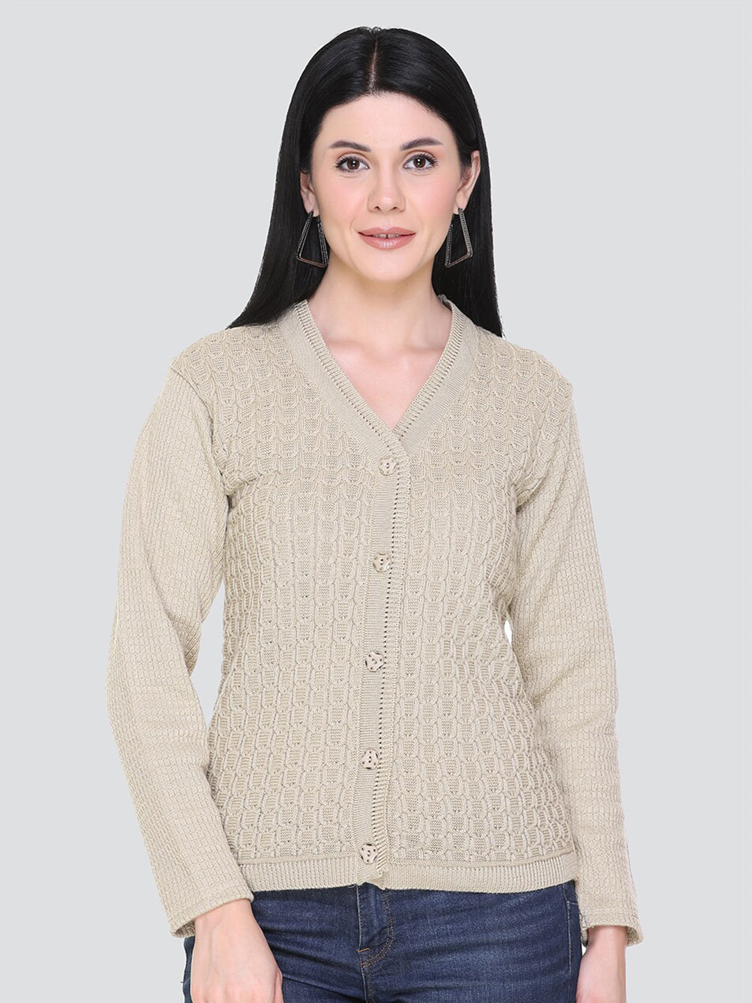 

NITSLINE Women Grey Cable Knit Acrylic Cardigan