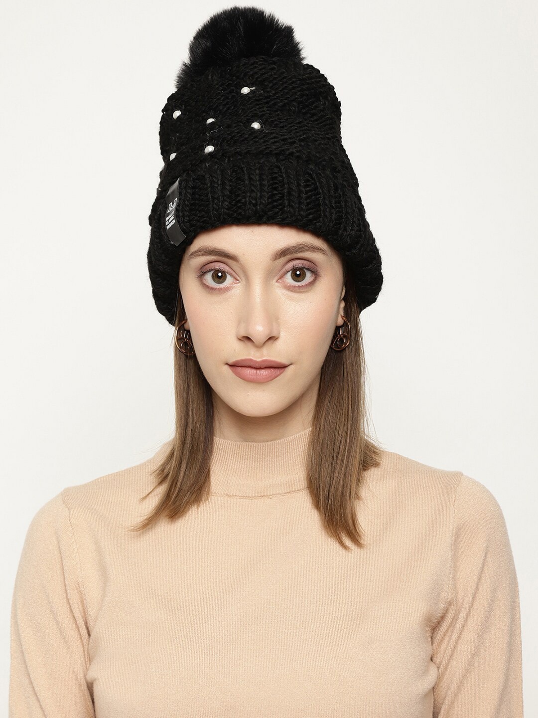 

Roadster Women Black Embellished Winter Woolen Beanie